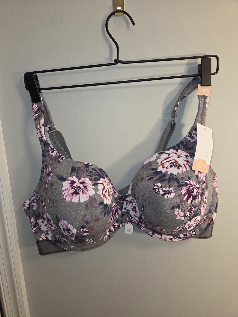 Cacique Gray Floral Full-Coverage Underwire Bra with Pink Blooms